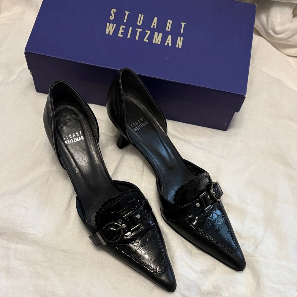 Stuart Weizman Buckle Kitten Heels